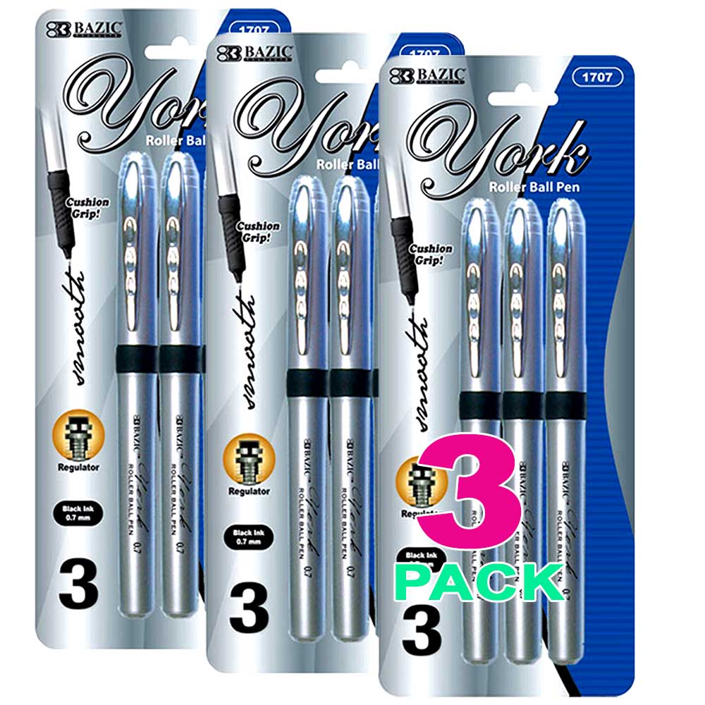 York Rollerball Pen 0.7mm, Grip Cushion, Black | 3 Ct