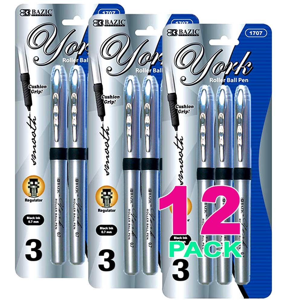 York Rollerball Pen 0.7mm, Grip Cushion, Black | 3 Ct