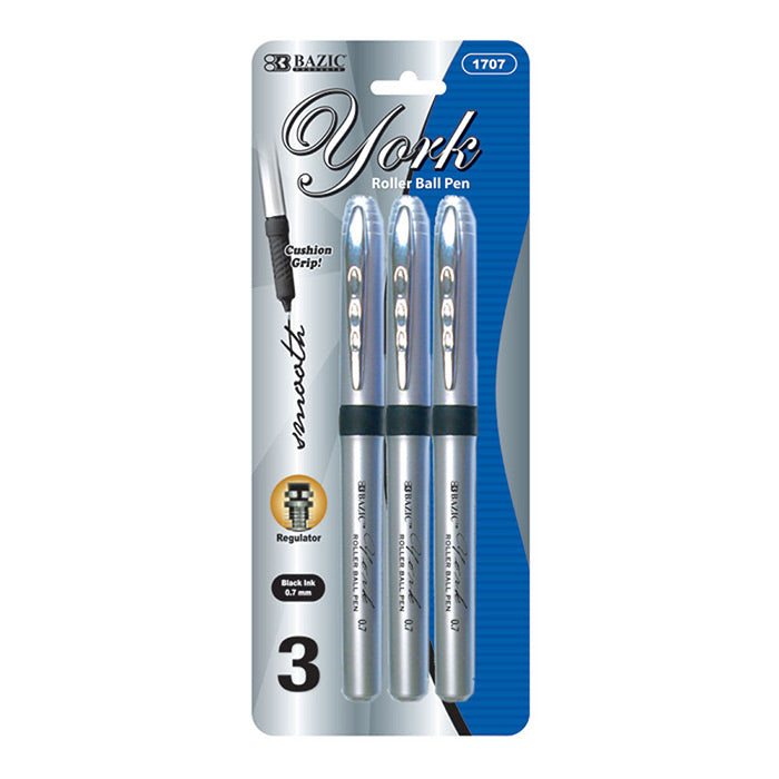 York Rollerball Pen 0.7mm, Grip Cushion, Black | 3 Ct