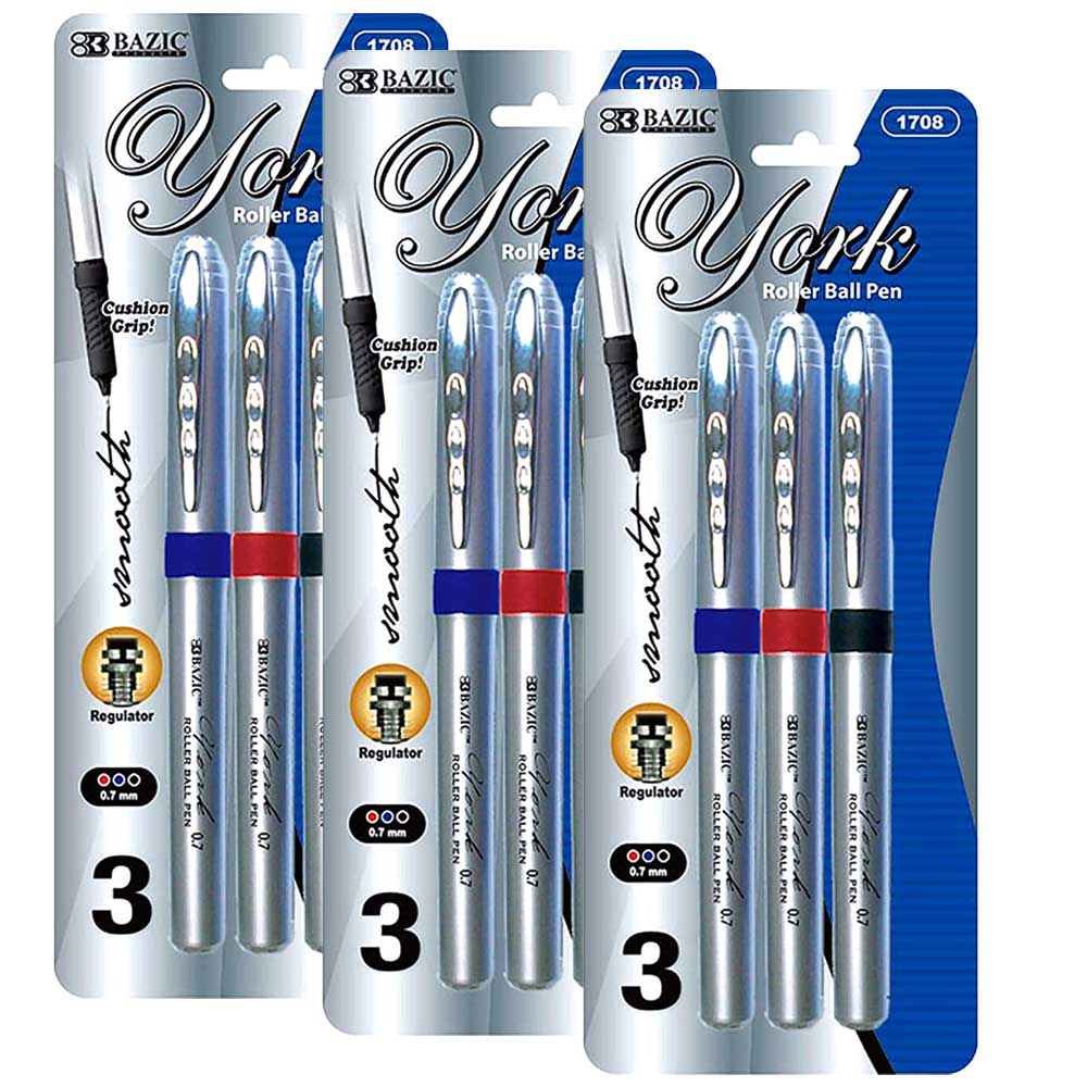 York Rollerball Pen 0.7mm, Grip Cushion | Asst. Color | 3 Ct - g8central.com