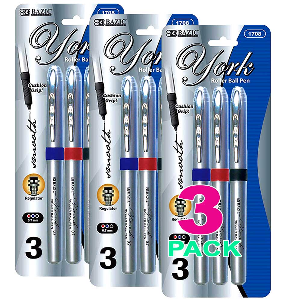 York Rollerball Pen 0.7mm, Grip Cushion | Asst. Color | 3 Ct - g8central.com