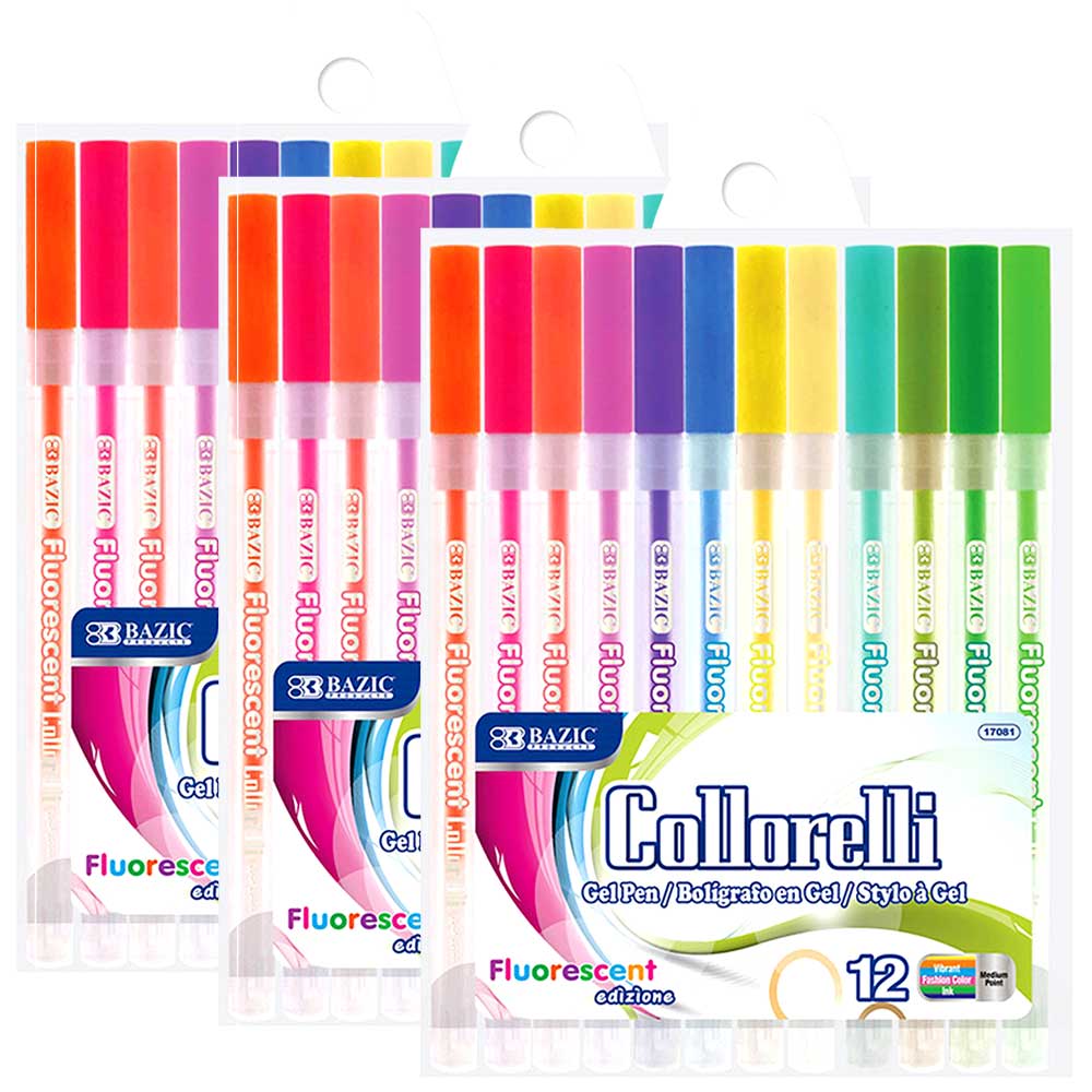 12 Neon Color Collorelli Gel Pen, Rollerball Point Macarons Fluorescent Colors | 12 Ct - g8central.com