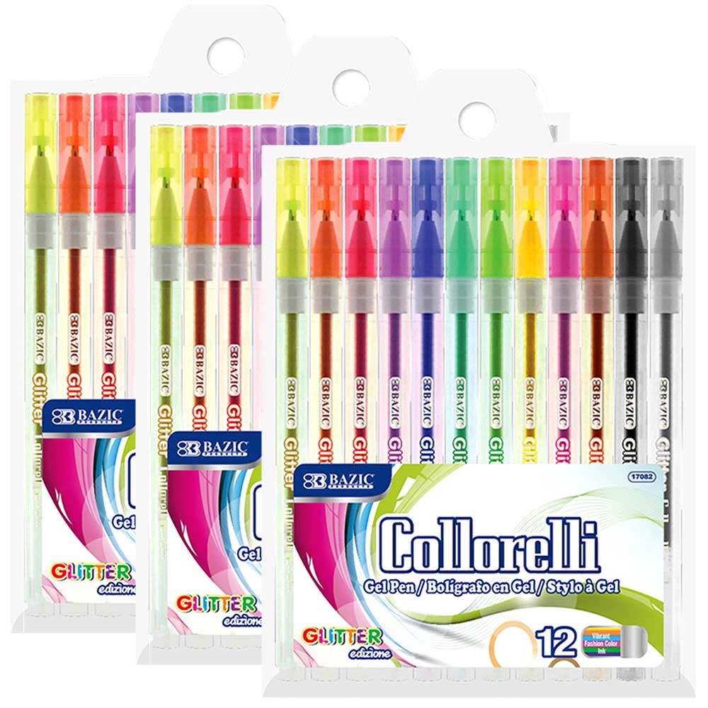 12 Glitter Color Collorelli Gel Pen, Rollerball Point Macarons Glitter Colors | 12 Ct