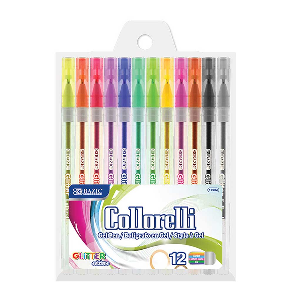 12 Glitter Color Collorelli Gel Pen, Rollerball Point Macarons Glitter Colors | 12 Ct