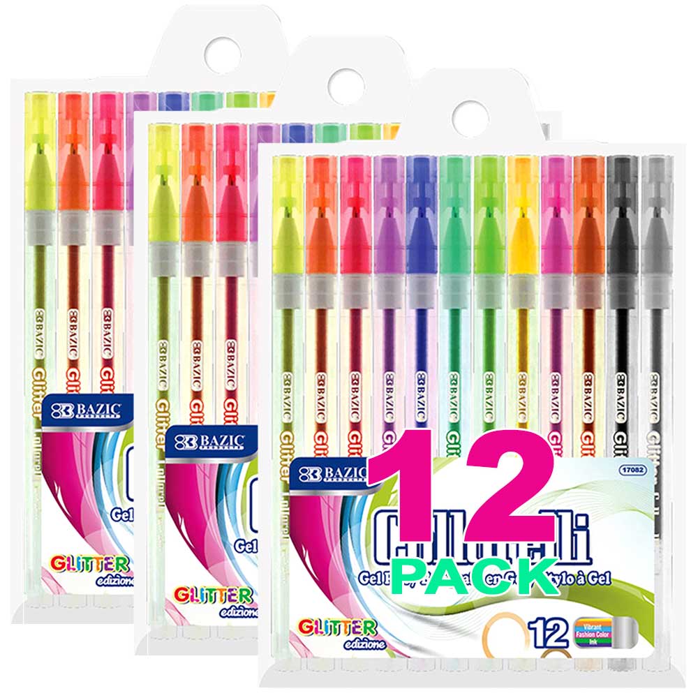 12 Glitter Color Collorelli Gel Pen, Rollerball Point Macarons Glitter Colors | 12 Ct