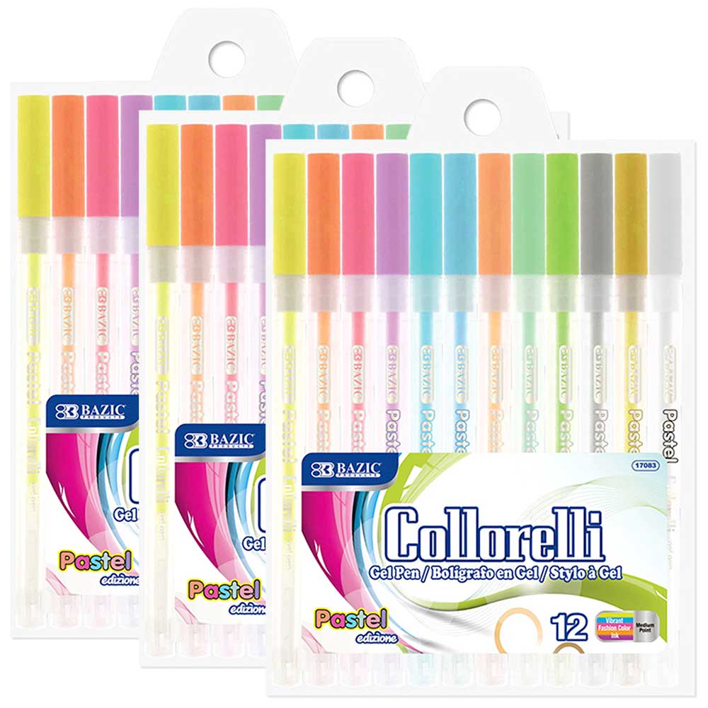 Pens 12 Pastel Color Collorelli Gel Pen, Rollerball Point Macarons Glitter Colors | 12 Ct