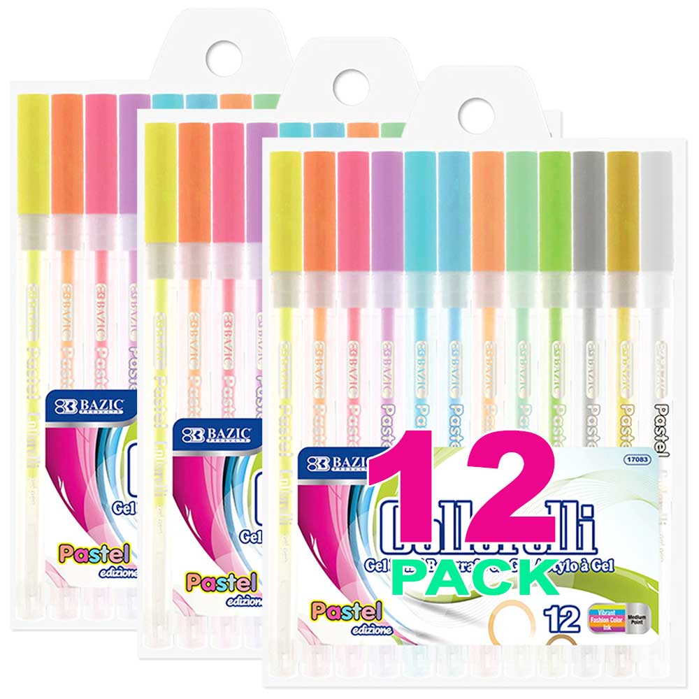 Pens 12 Pastel Color Collorelli Gel Pen, Rollerball Point Macarons Glitter Colors | 12 Ct