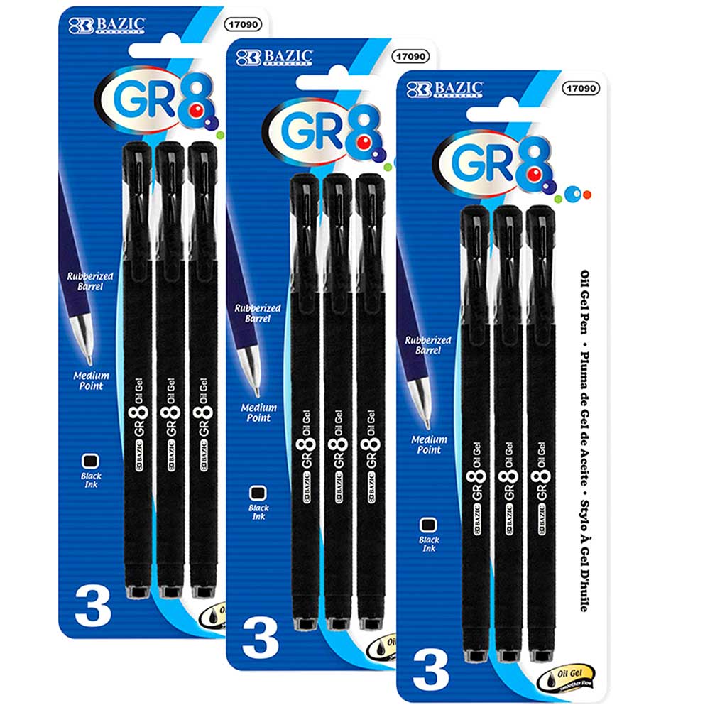 Pens GR8 BLACK Color Oil Gel Ink, Rubberized Matte Barrel | 3 Ct