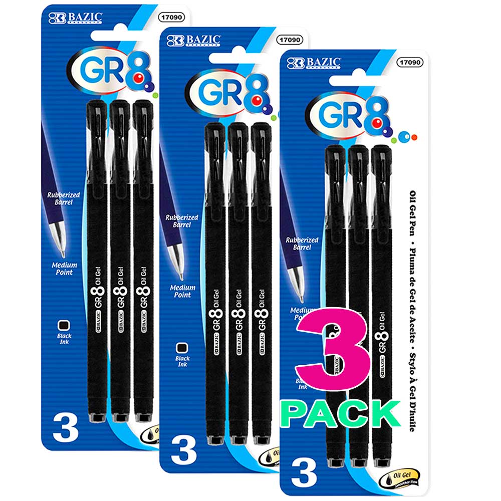 Pens GR8 BLACK Color Oil Gel Ink, Rubberized Matte Barrel | 3 Ct