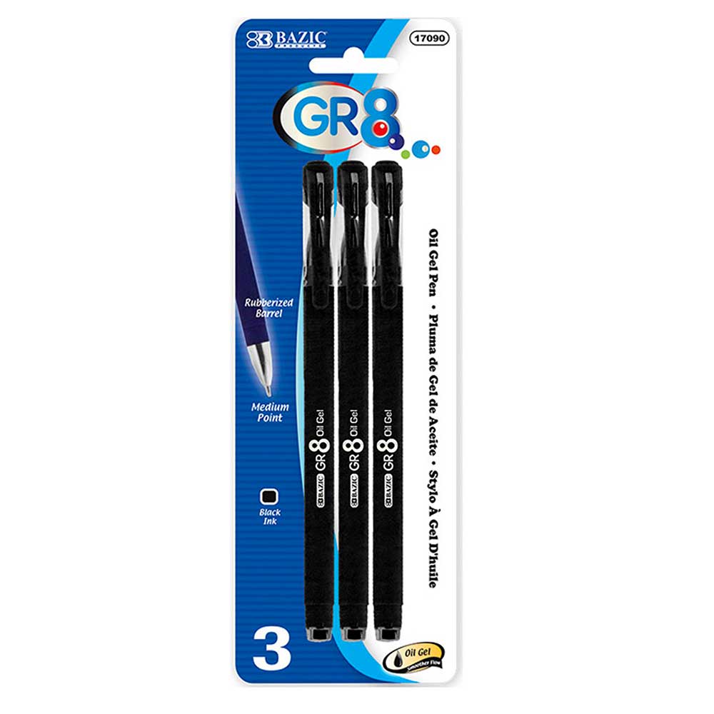 Pens GR8 BLACK Color Oil Gel Ink, Rubberized Matte Barrel | 3 Ct