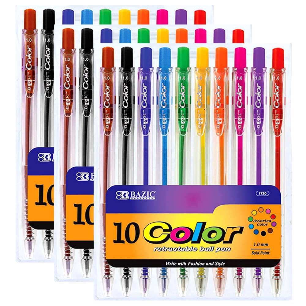 Pens Assorted 10-Colors Ballpoint Retractable | 10-Count - g8central.com
