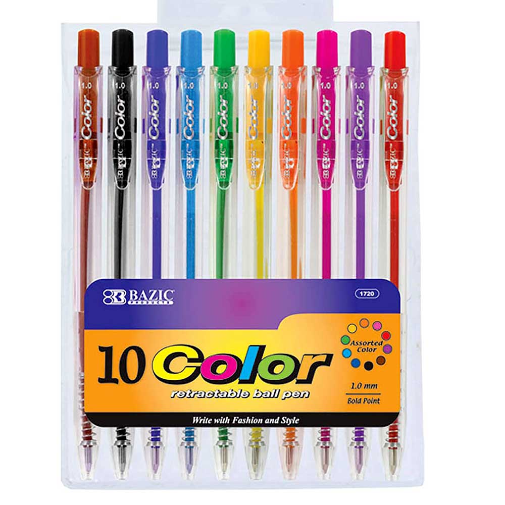 Pens Assorted 10-Colors Ballpoint Retractable | 10-Count - g8central.com