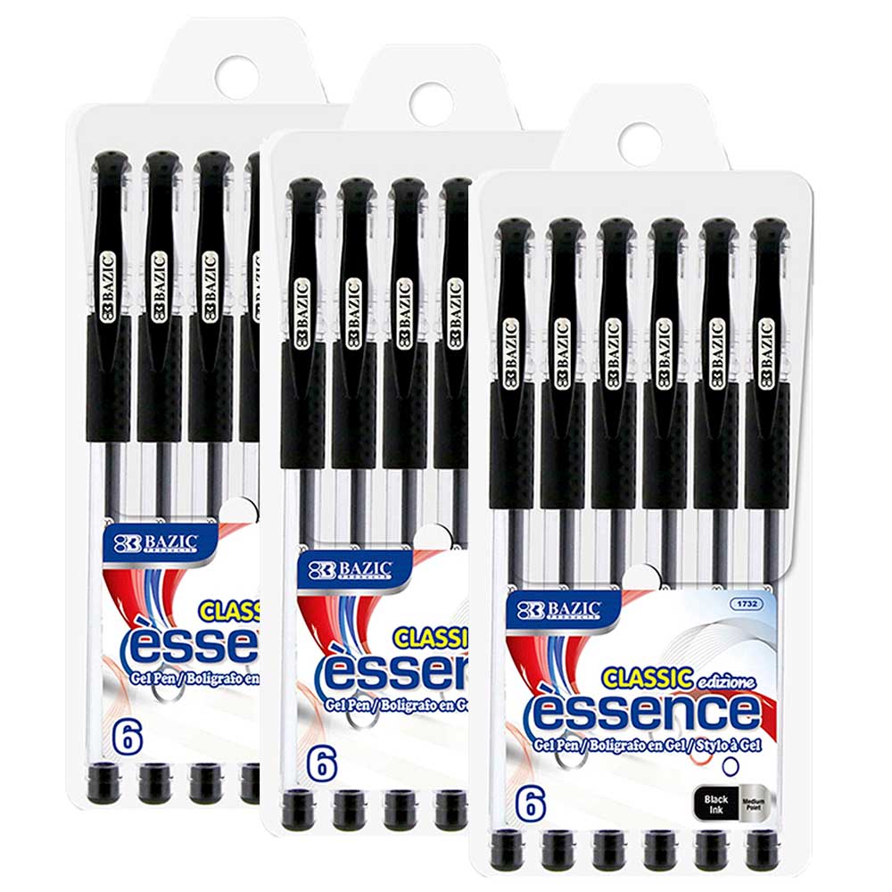 Pens ESSENCE Gel Ink with Cushion Grip BLACK | 6 Ct