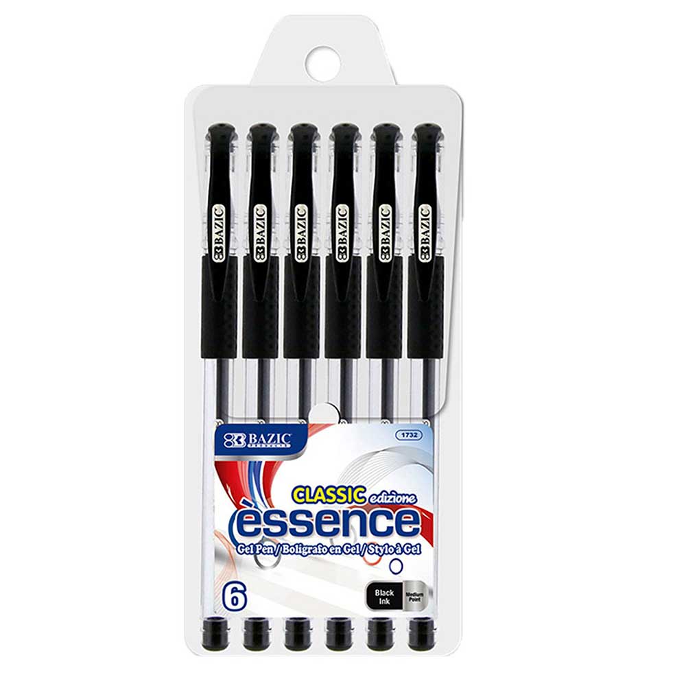 Pens ESSENCE Gel Ink with Cushion Grip BLACK | 6 Ct