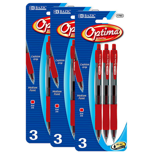 Optima Red Oil-Gel Ink Retractable Pen w/Grip | 3 Ct