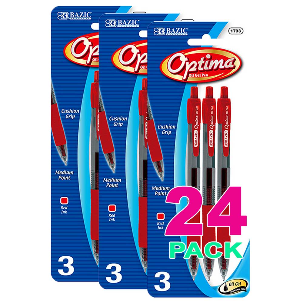 Optima Red Oil-Gel Ink Retractable Pen w/Grip | 3 Ct