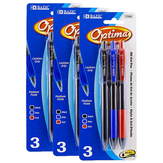 Pens Optima Assorted Oil-Gel Ink Retractable w/Grip | 3 Ct