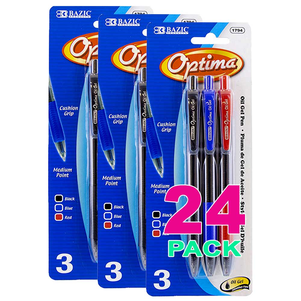 Pens Optima Assorted Oil-Gel Ink Retractable w/Grip | 3 Ct