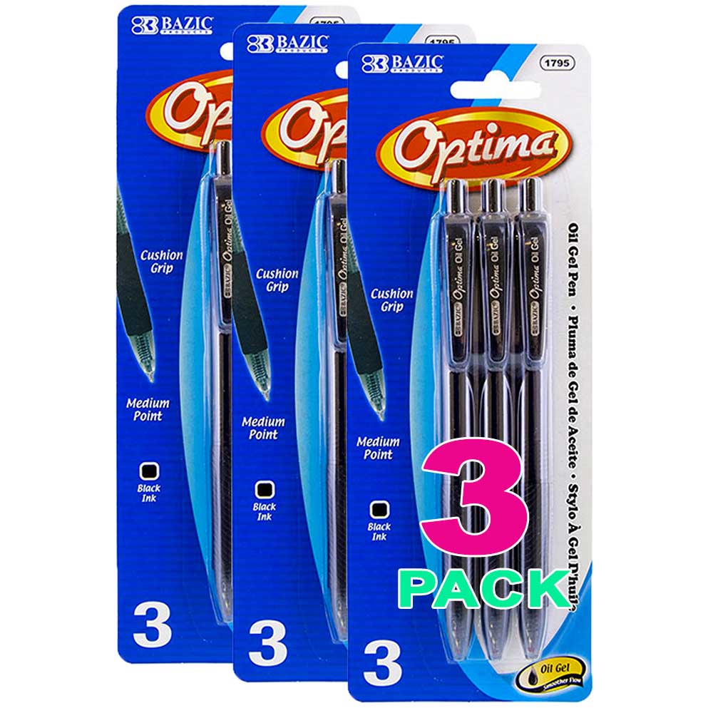 Optima Black Oil-Gel Ink Retractable Pen w/Grip | 3 Ct