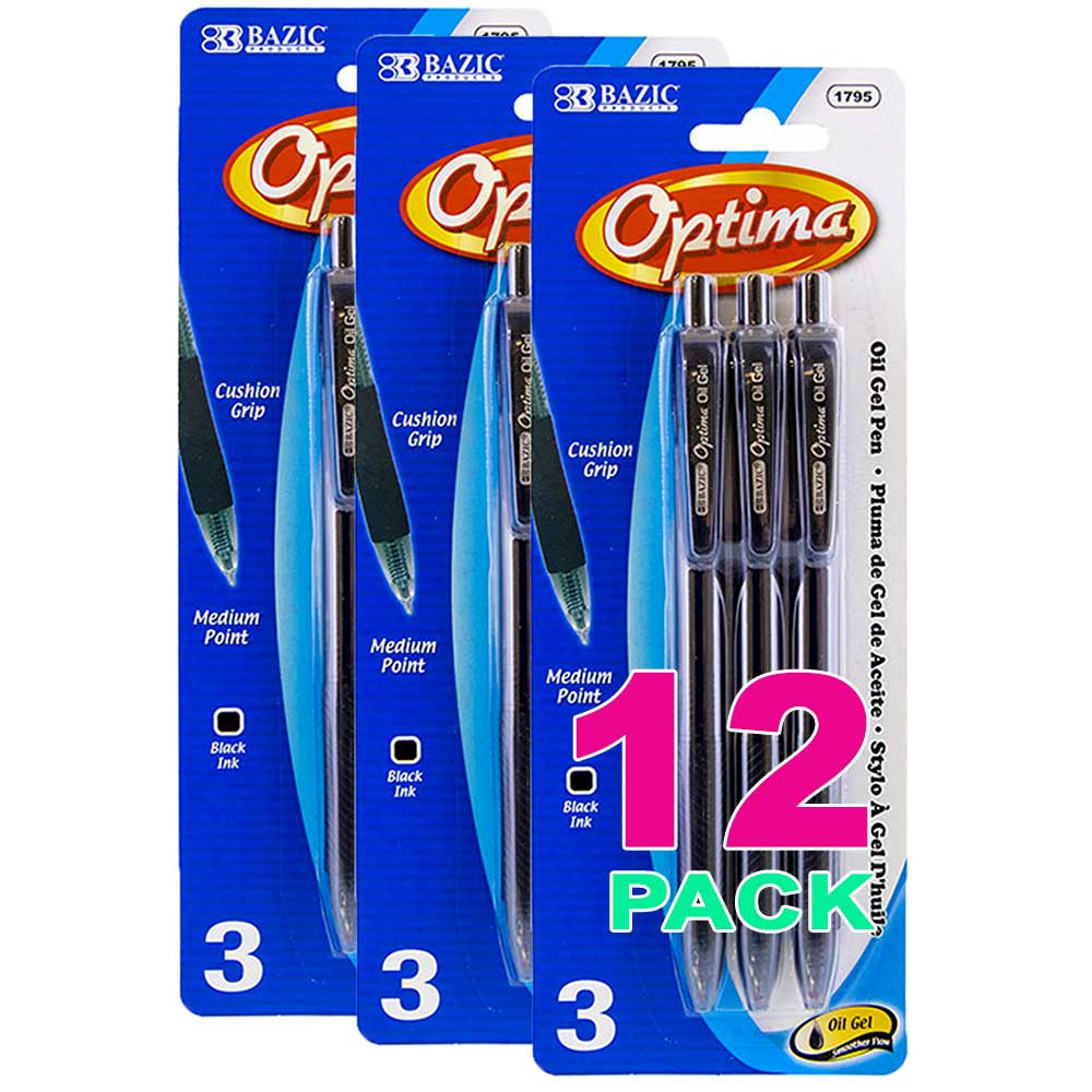 Optima Black Oil-Gel Ink Retractable Pen w/Grip | 3 Ct