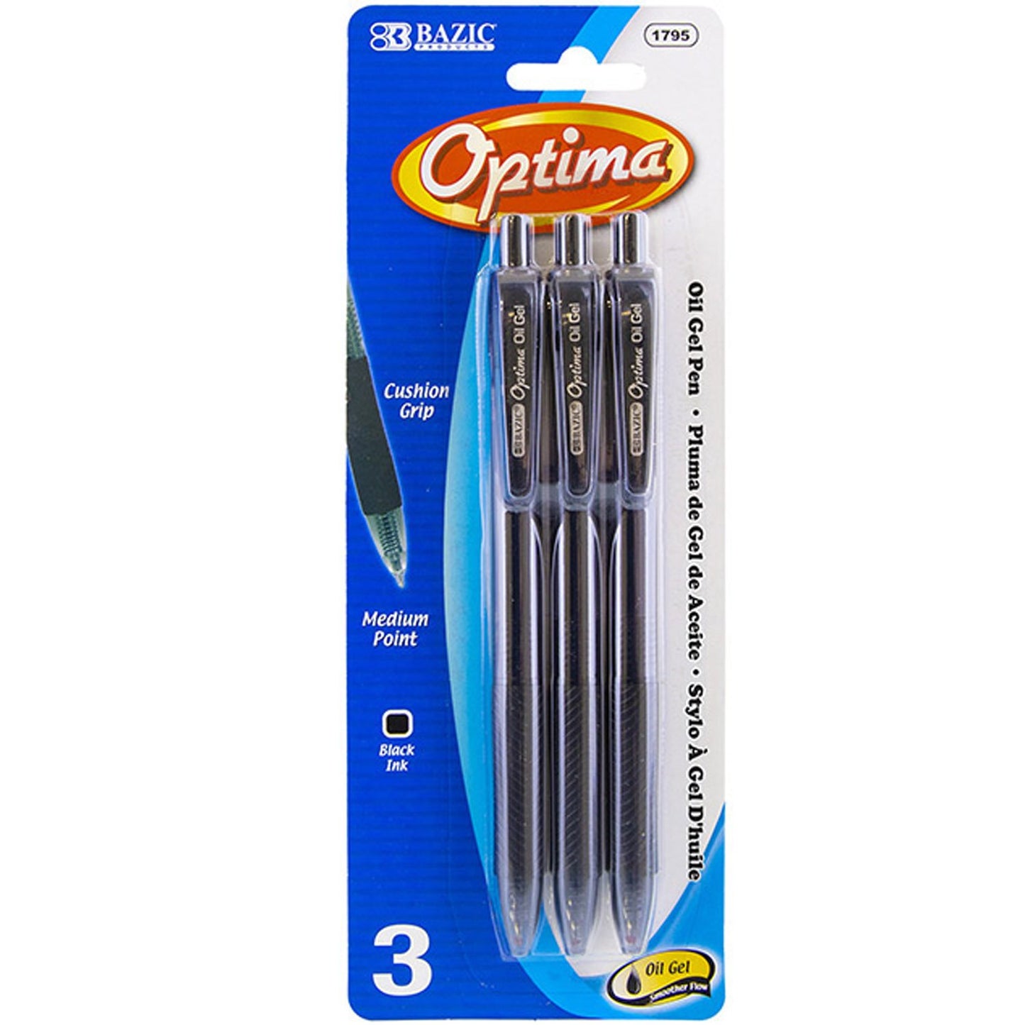 Optima Black Oil-Gel Ink Retractable Pen w/Grip | 3 Ct