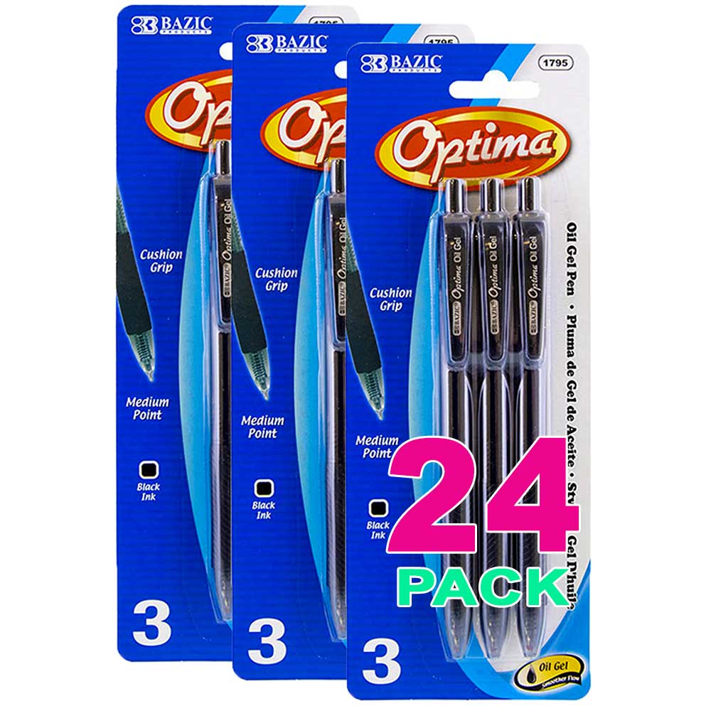 Optima Black Oil-Gel Ink Retractable Pen w/Grip | 3 Ct