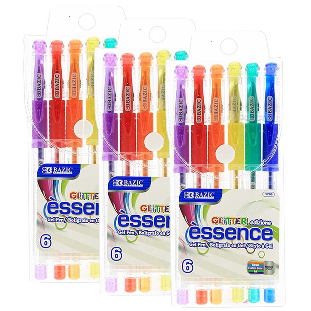 Glitter Colors Gel Pen w/Cushion Grip, Assorted Color | 6 Ct