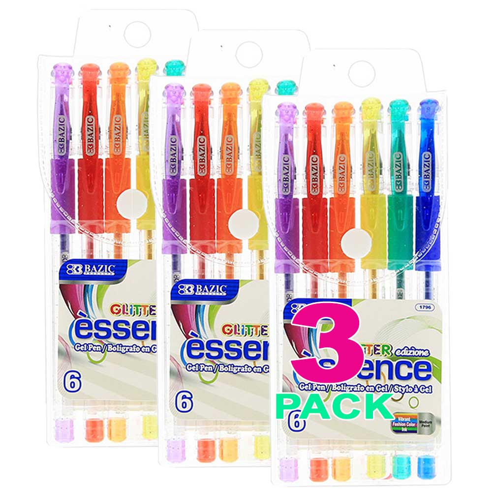 Glitter Colors Gel Pen w/Cushion Grip, Assorted Color | 6 Ct