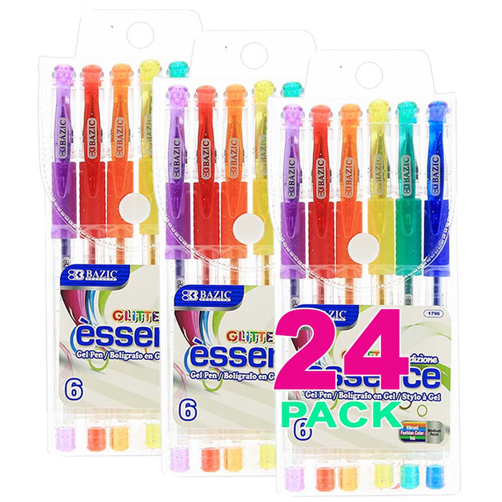 Glitter Colors Gel Pen w/Cushion Grip, Assorted Color | 6 Ct