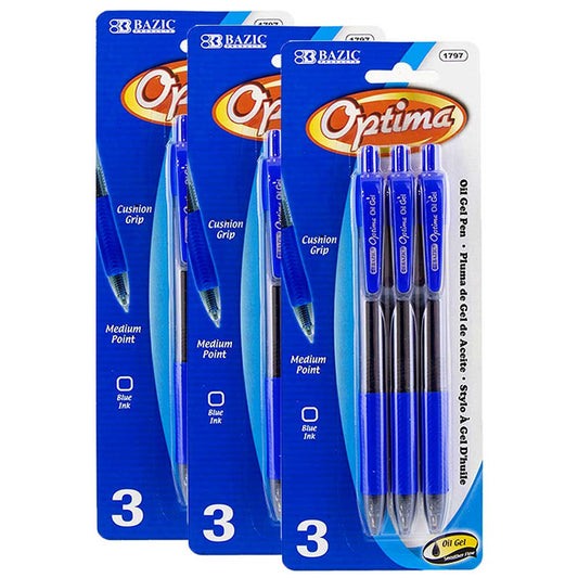 Pens Optima Blue Oil-Gel Ink Retractable Pen w/Grip | 3 Ct