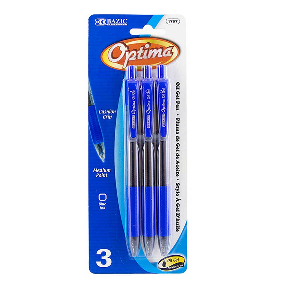 Pens Optima Blue Oil-Gel Ink Retractable Pen w/Grip | 3 Ct