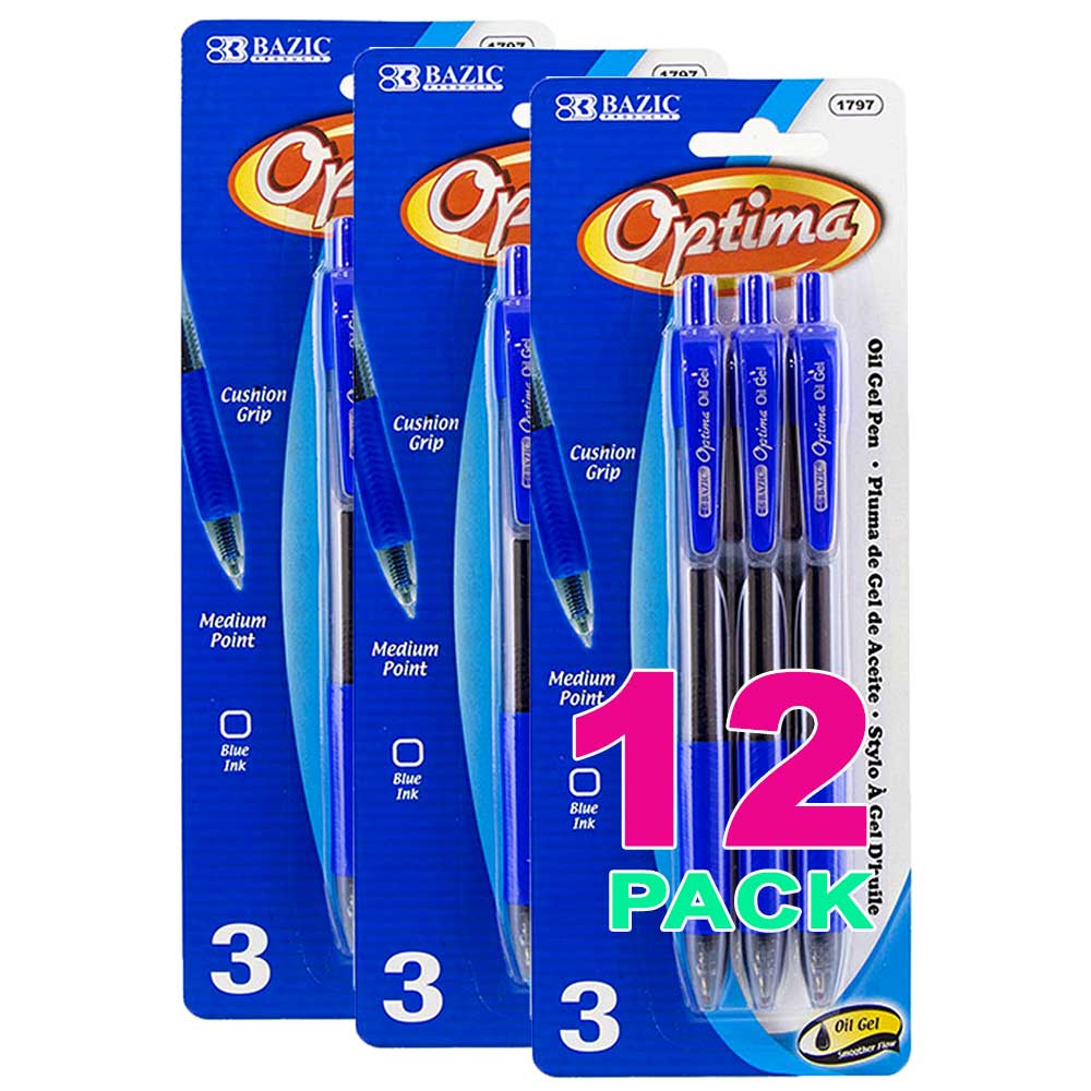 Pens Optima Blue Oil-Gel Ink Retractable Pen w/Grip | 3 Ct