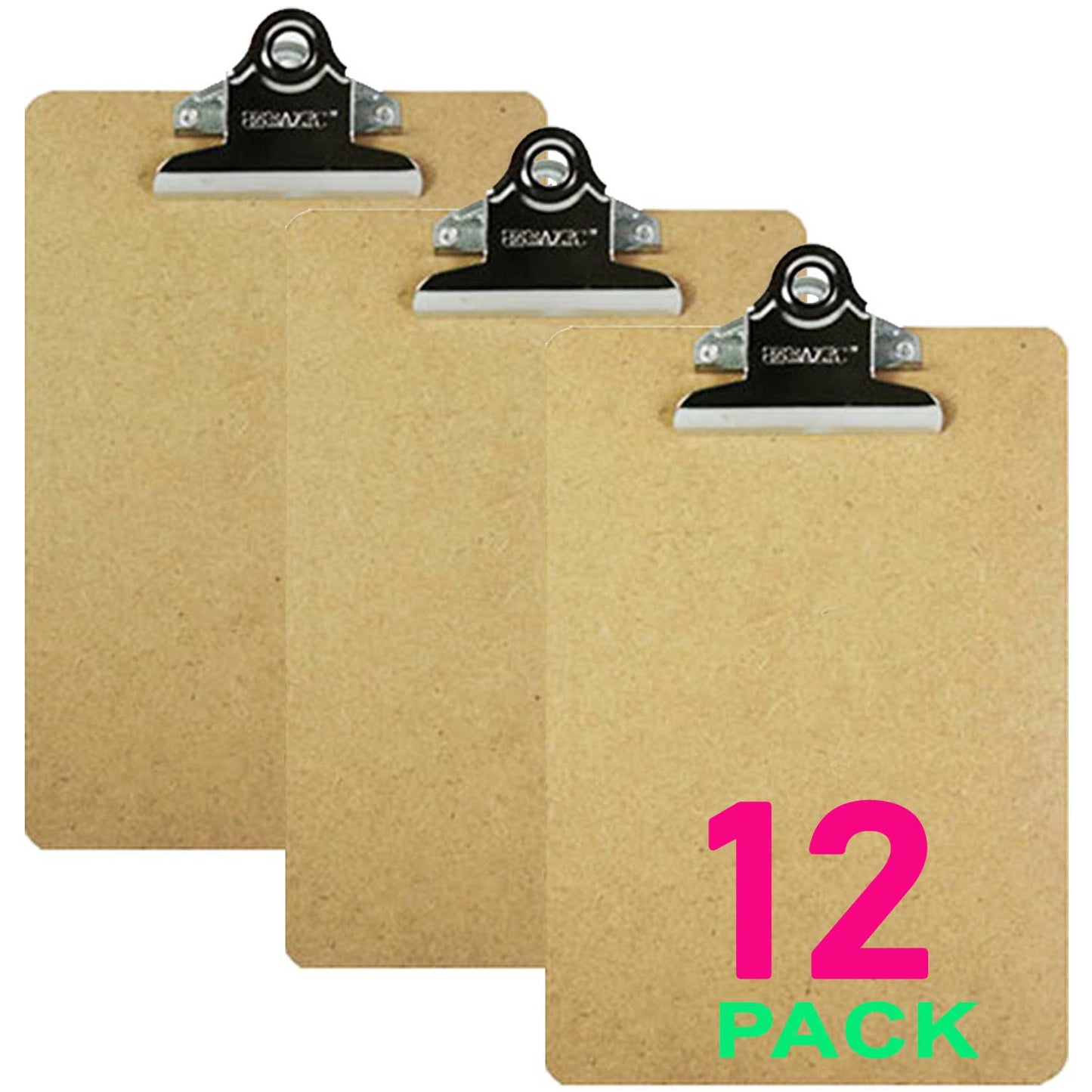 Memo Size Clipboard (Wood) w/Sturdy Spring Clip, 12 Pack