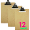 Memo Size Clipboard (Wood) w/Sturdy Spring Clip, 12 Pack
