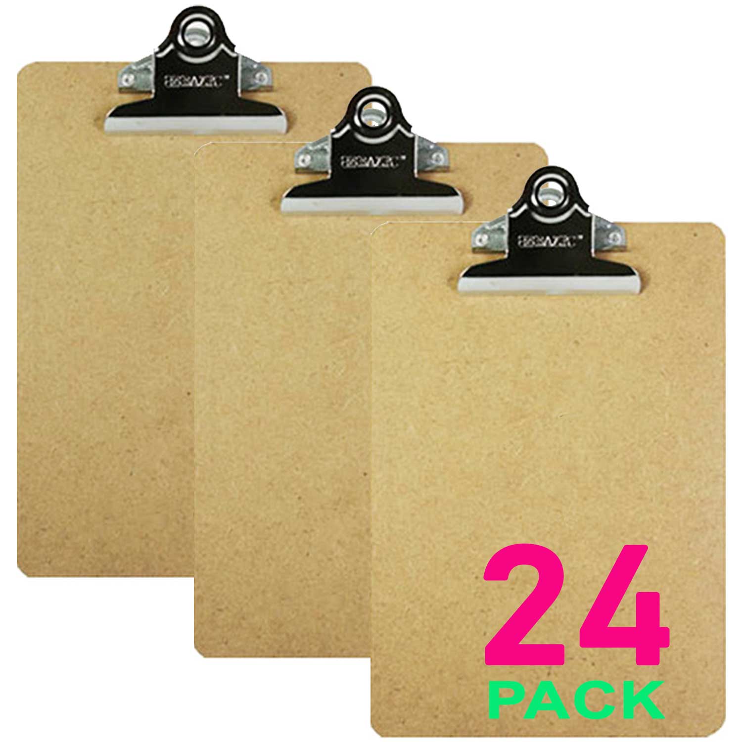 Memo Size Clipboard (Wood) w/Sturdy Spring Clip, 24 Pack