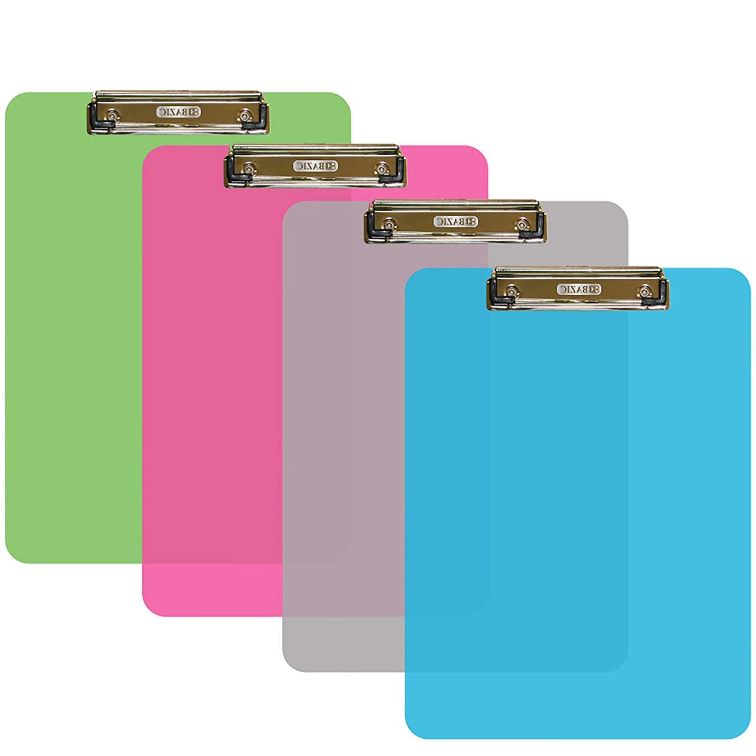 Clipboards Standard Size (Plastic) Low Profile Clip, Clear Assorted 4 Colors