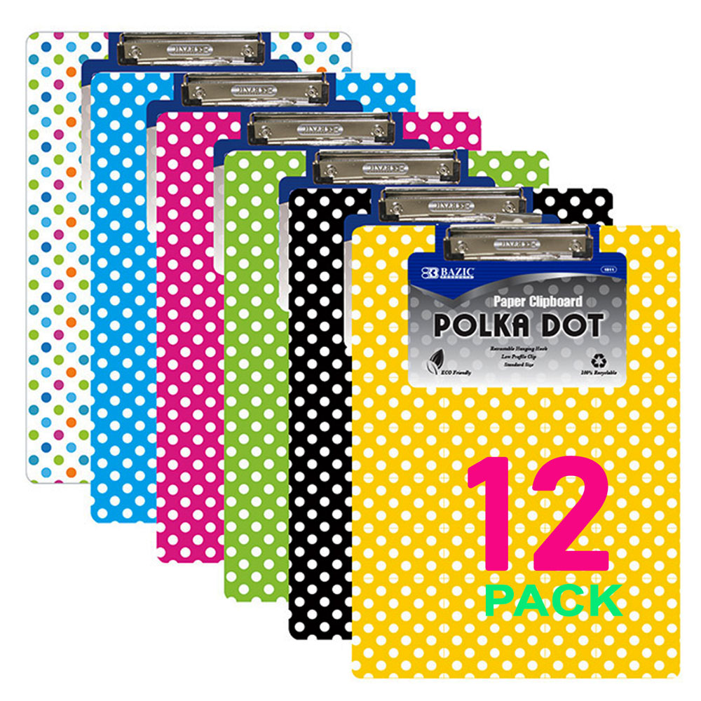 Standard Size Polka Dot Paperboard Clipboard w/Low Profile Clip | 6-Colors.