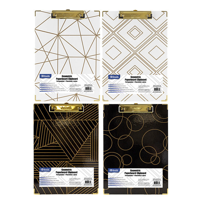 Clipboards Geometric Paperboard Standard Size w/ Gold Low Profile Clip