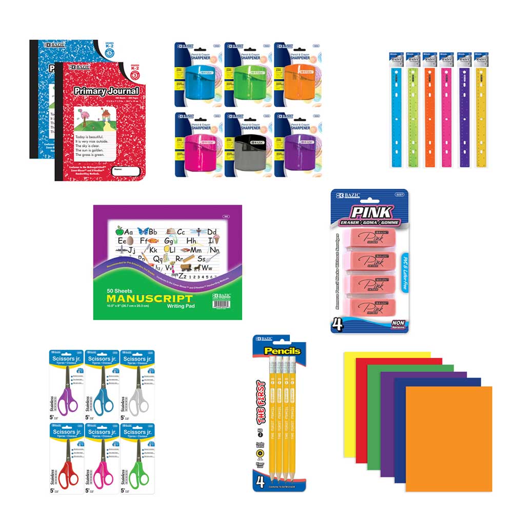 Primary Back to School Kit Bundle for Kindergarten Elementary Student K-6 Grades, SPEC or COLOR MAY VARY | Box 55 Count