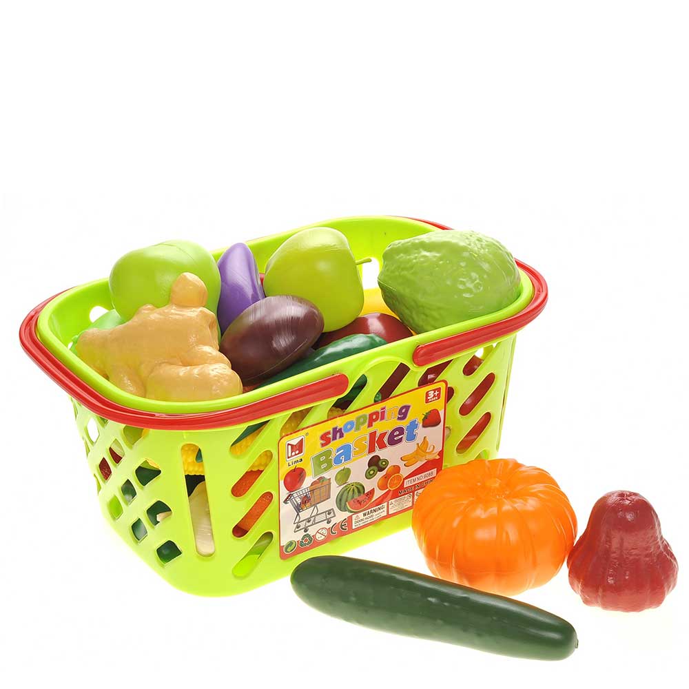 Fruits And Vegetables Shopping Basket Grocery Play Food Set For Kids