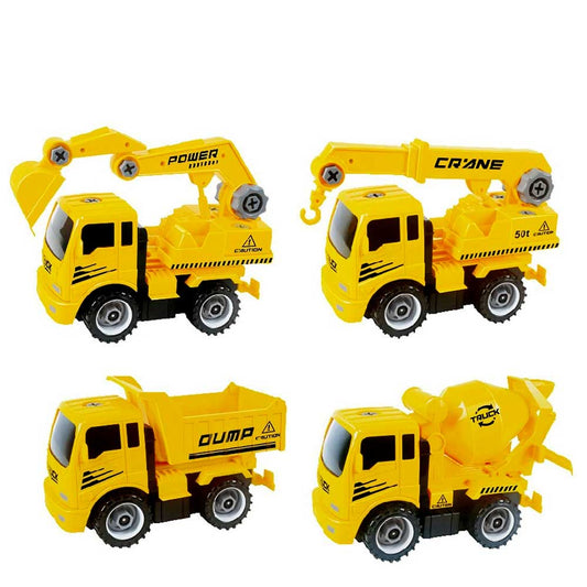 Take-A-Part Friction Powered Construction Trucks With Crane, Excavator, Mixer, Dump Truck