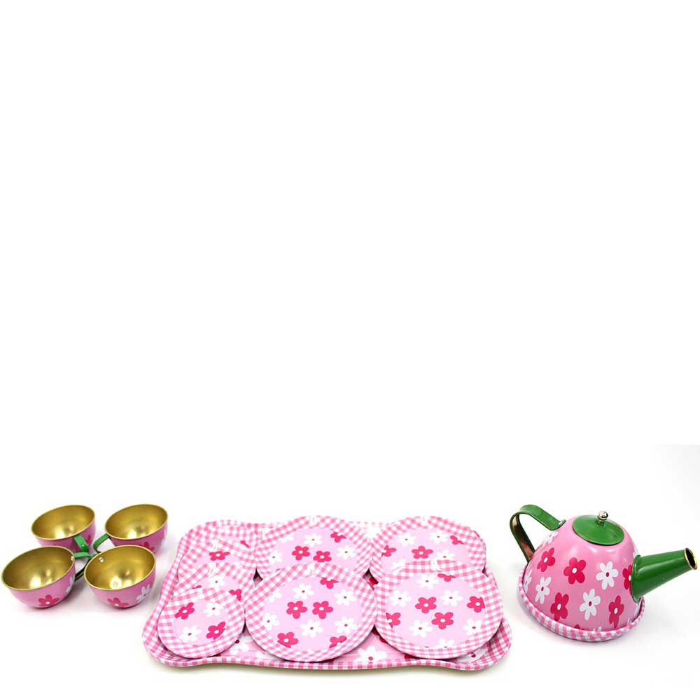 Metal Teapot And Cups Kitchen Playset (Flower)