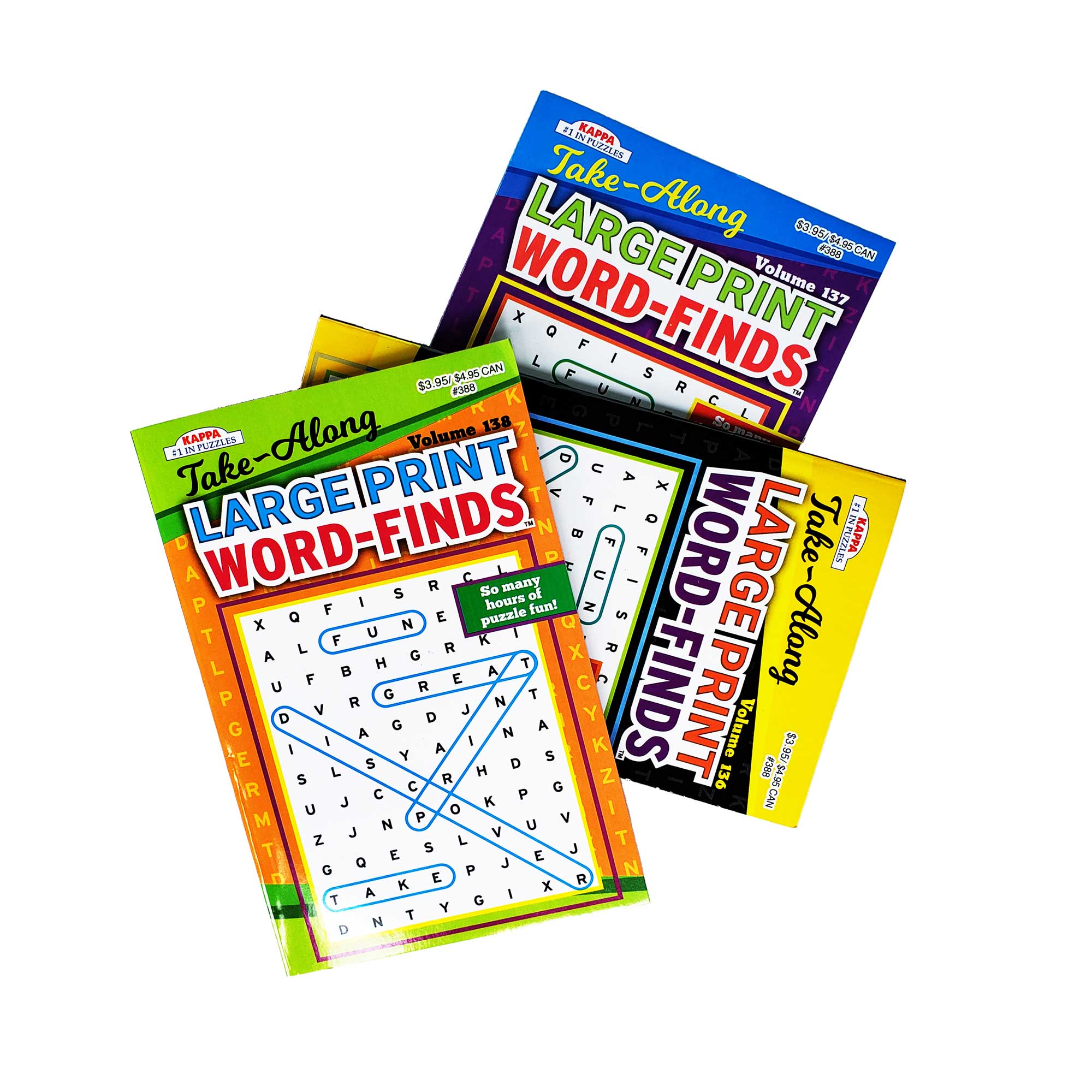Puzzles Book | KAPPA Take Along Large Print Word Finds 8" x 5" Digest Size | 3-Volume