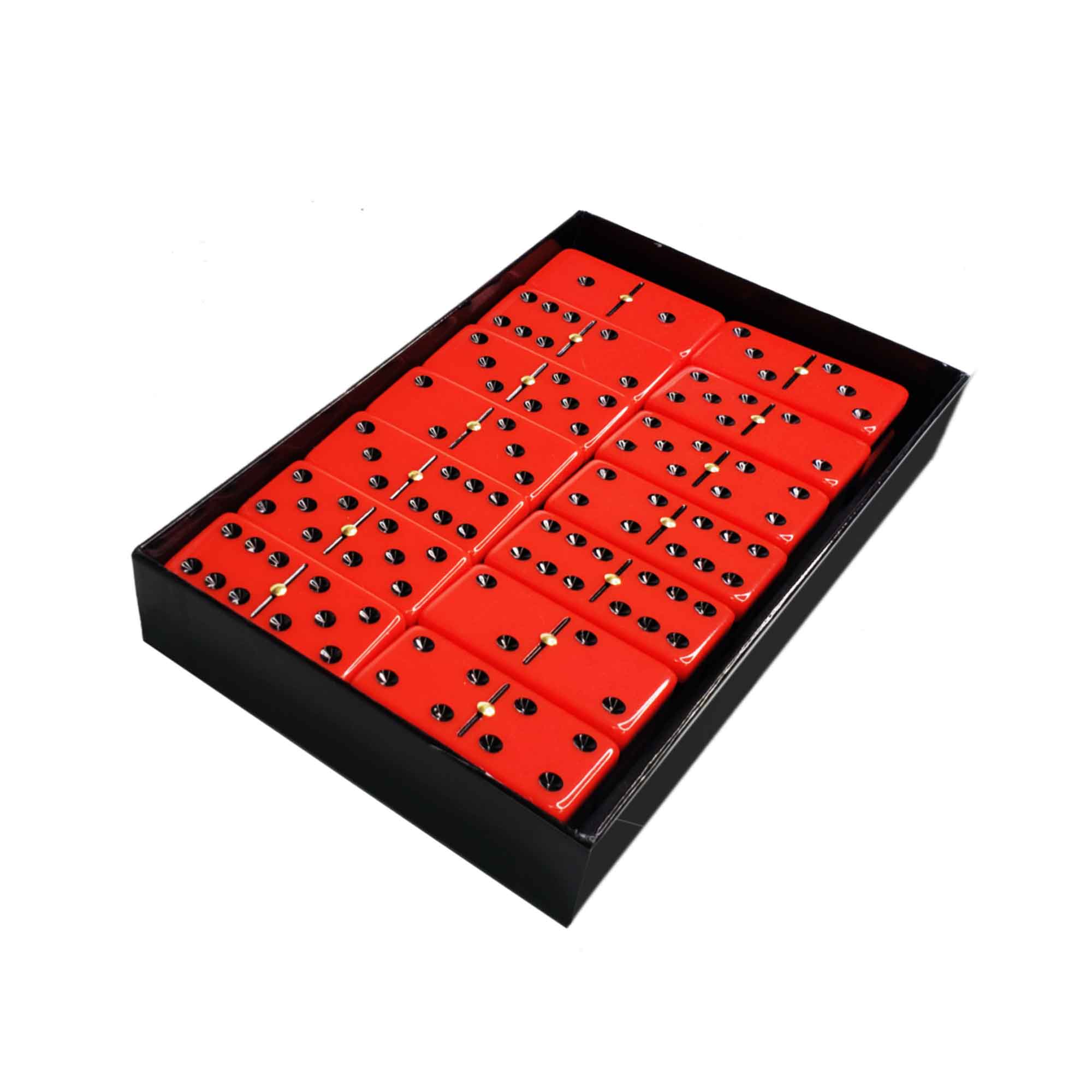ACRYLIC Dominoes Set Premium Double Six with Spinners | color: Lucky-RED/ BLACK