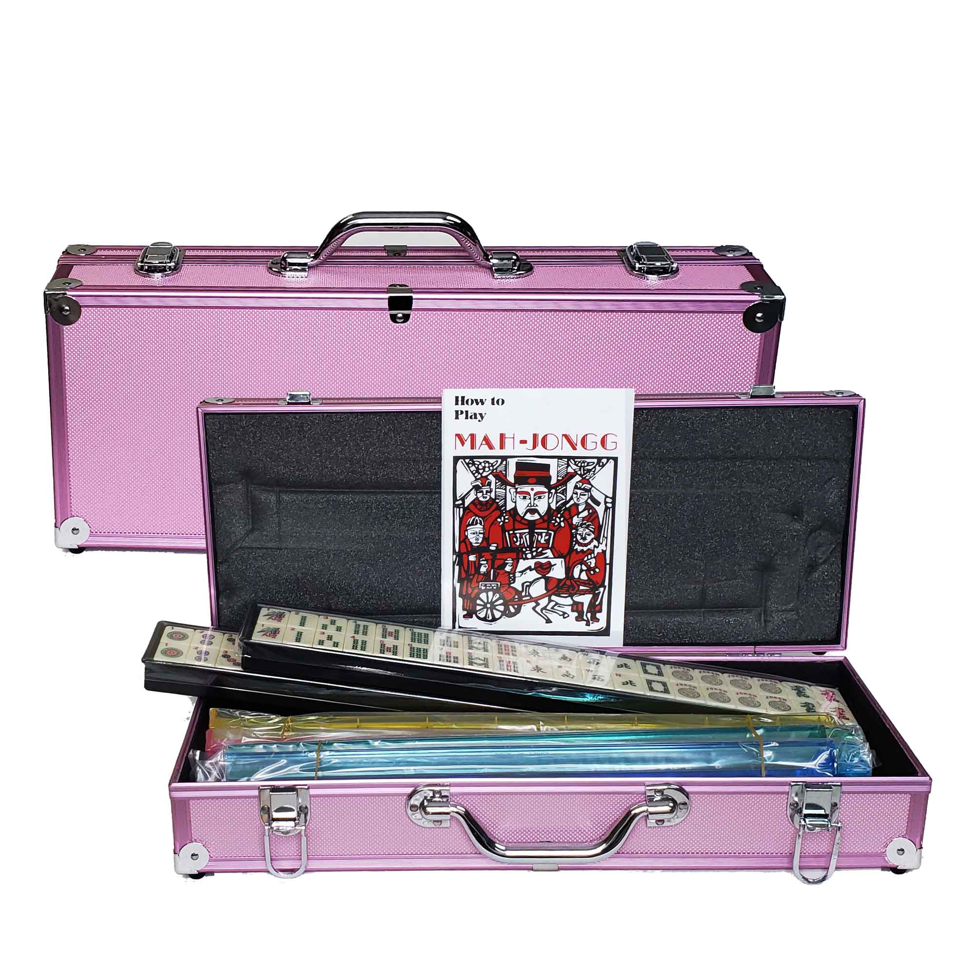 Mah Jongg American MahJong Set With Pushers In Pink Aluminum Case G8Central