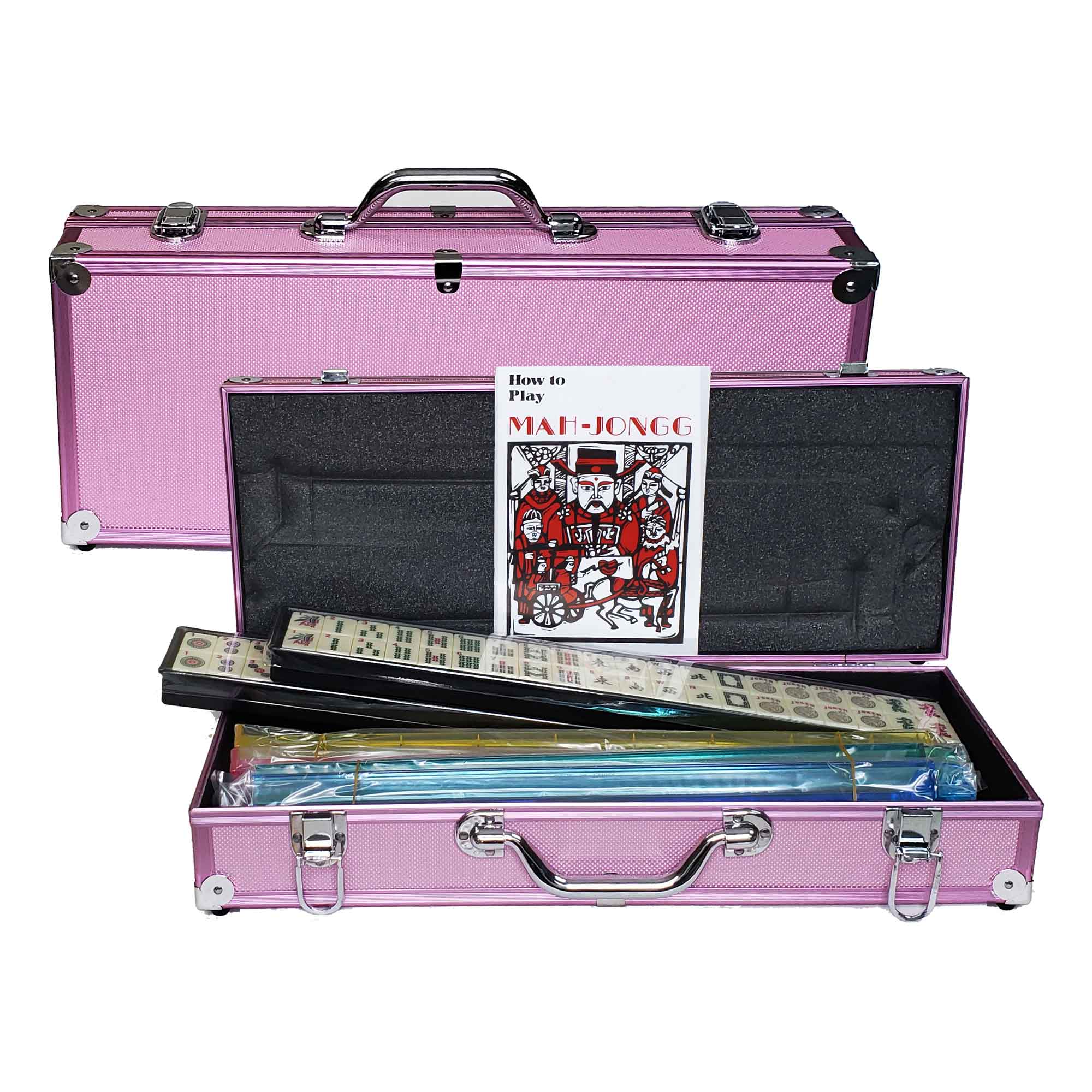 Mah Jongg American MahJong Set With Pushers In Pink Aluminum Case G8Central