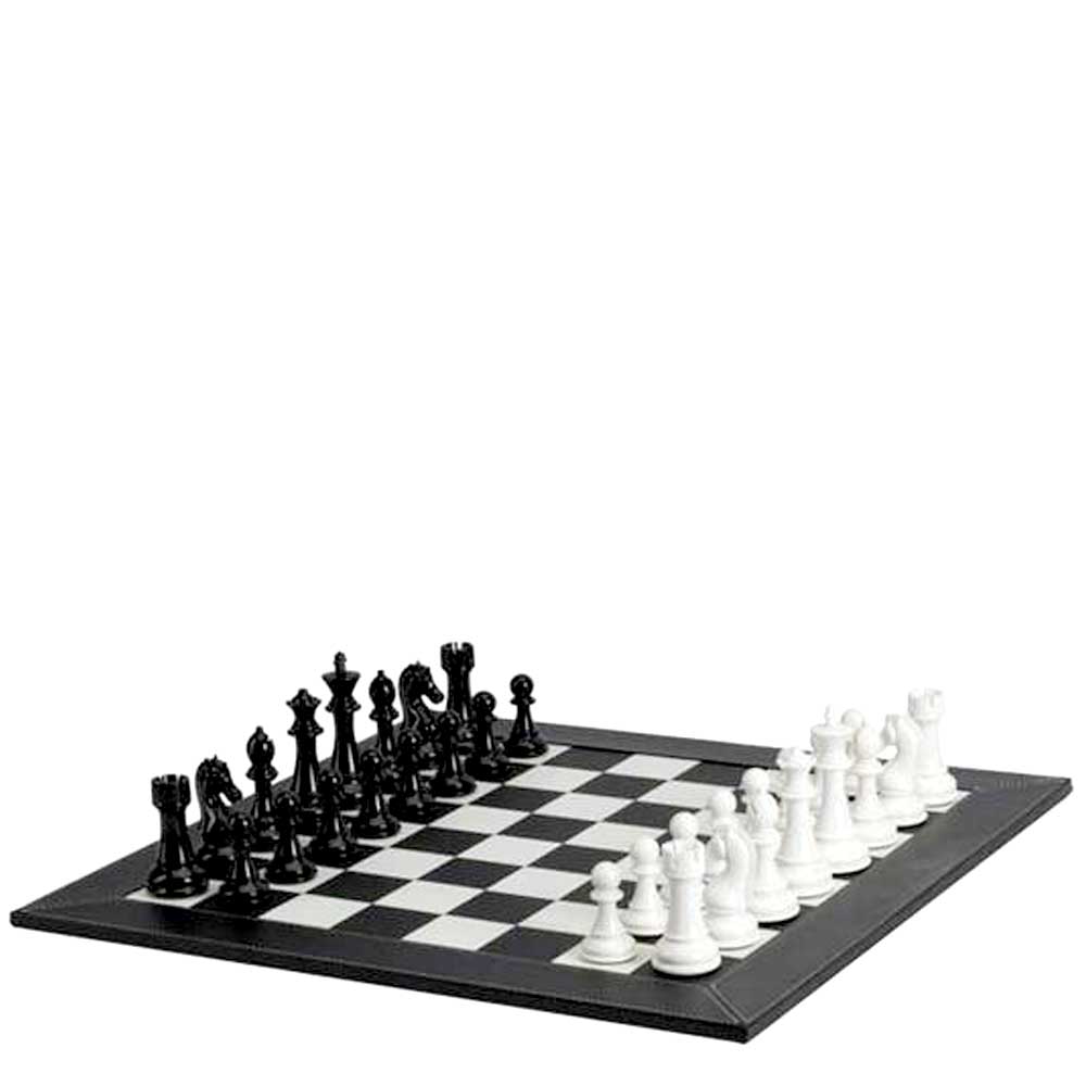 CHESS SET Deluxe Black and White with Leatherette Chessboards. 20.75-Inch