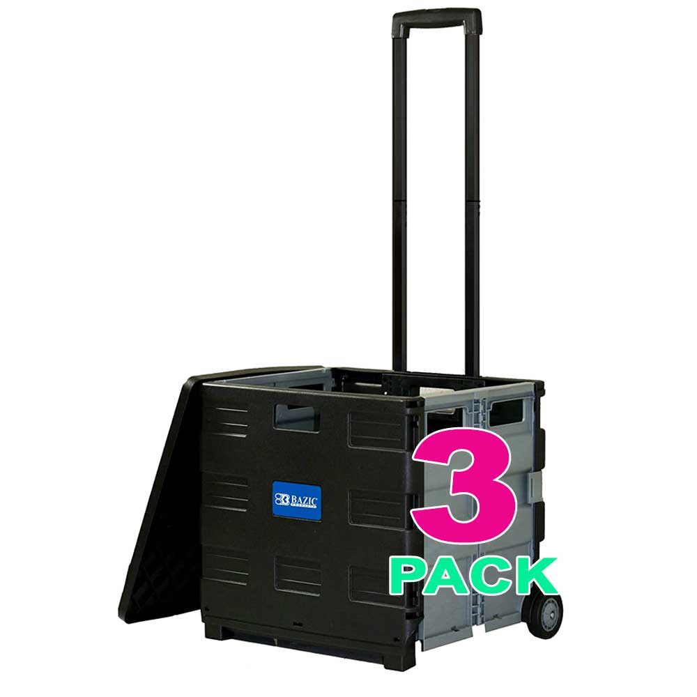 Collapsible Folding Utility Rolling Carts With Lid Cover. Telescopic Handle | Black