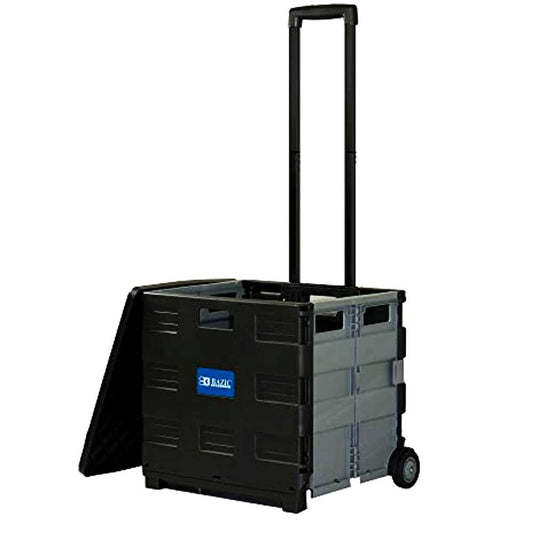 Collapsible Folding Utility Rolling Carts With Lid Cover. Telescopic Handle | Black