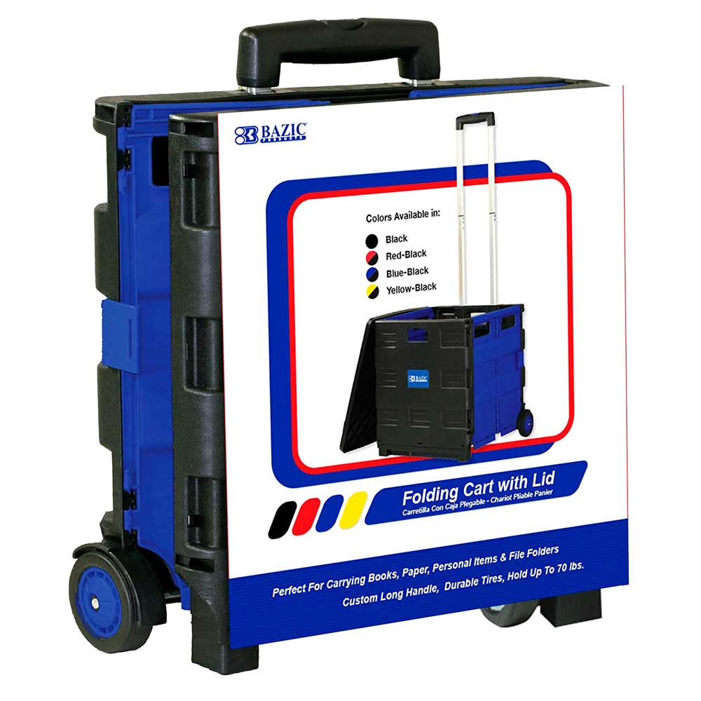 Collapsible Folding Utility Rolling Carts With Lid Cover. Telescopic Handle | Blue